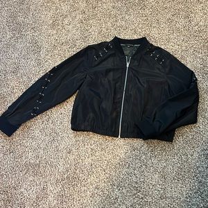 Lace detail bomber jacket